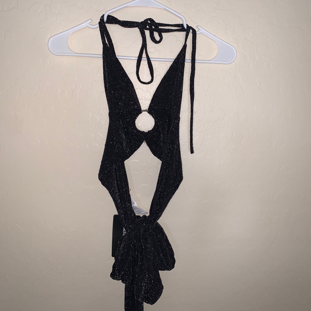 Black Textured Glitter Plunge Ring